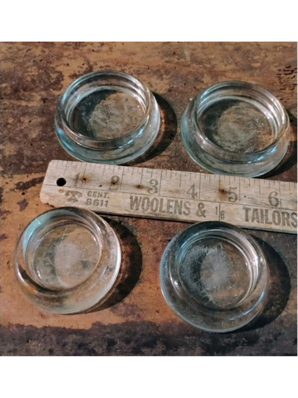 4 Vintage Clear Glass Furniture Coasters, 2 Hazel Atlas